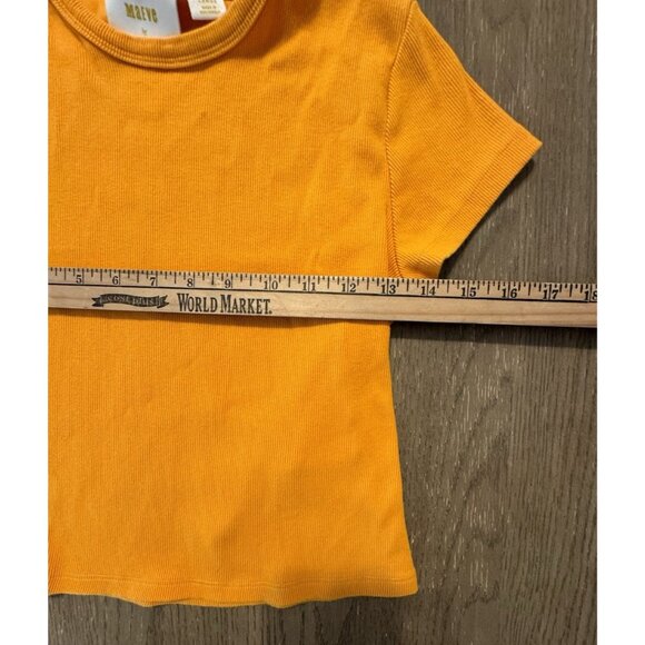 Maeve Anthropologie Blair Baby Tee Yellow Large Ribbed Short Sleeve Cotton Shirt - Picture 4 of 8